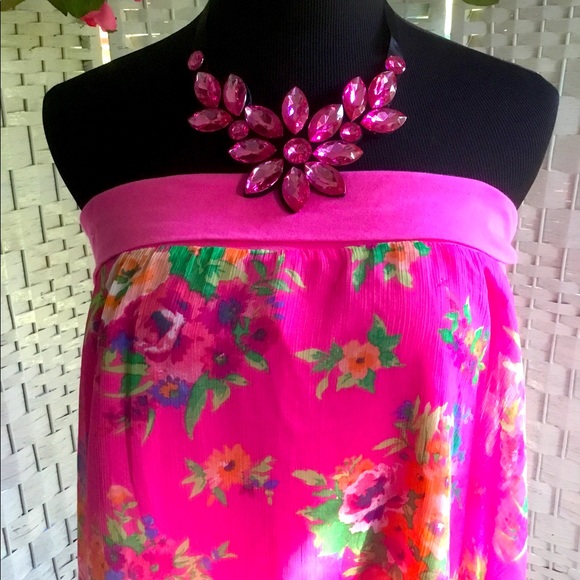 Pink Rhinestone Floral Statement Necklace Flower Crystal Bib - Picture 2 of 8